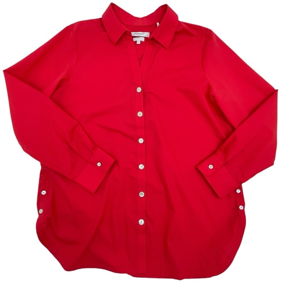 Foxcroft Womens Size 18 wrinkle Red button down shirt blouse Y neck top - Picture 5 of 8